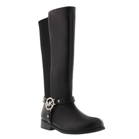 New! MICHAEL KORS MK Logo Toddler Emma Riding Boots Tall Boots Black Knee High - Picture 1 of 12
